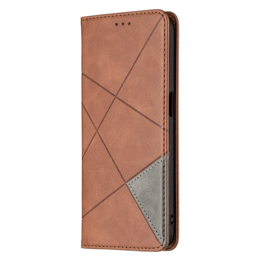 For OPPO Realme 8 5G / V13 Rhombus Texture Horizontal Flip Magnetic Leather Case with Holder & Card Slots(Brown) by buy2fix