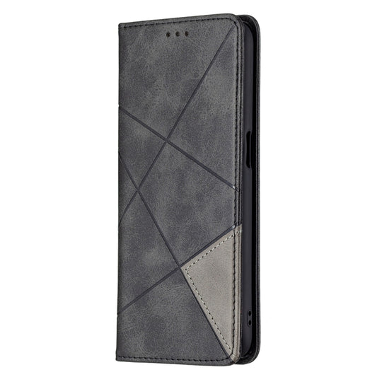 For OPPO Realme 8 5G / V13 Rhombus Texture Horizontal Flip Magnetic Leather Case with Holder & Card Slots(Black) by buy2fix