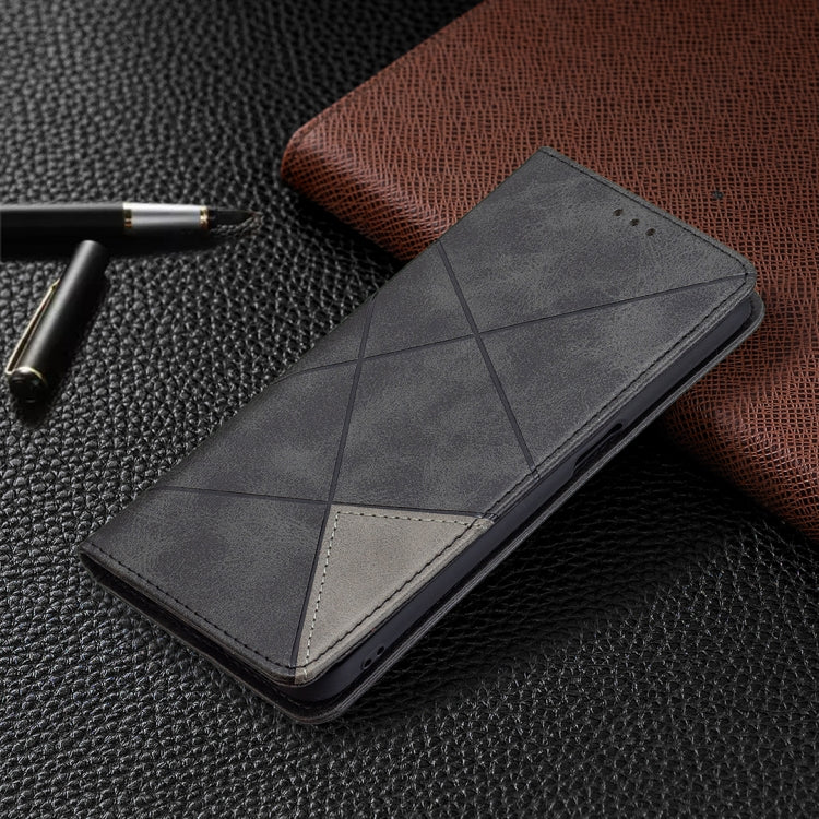 For OPPO Realme 8 5G / V13 Rhombus Texture Horizontal Flip Magnetic Leather Case with Holder & Card Slots(Black) by buy2fix