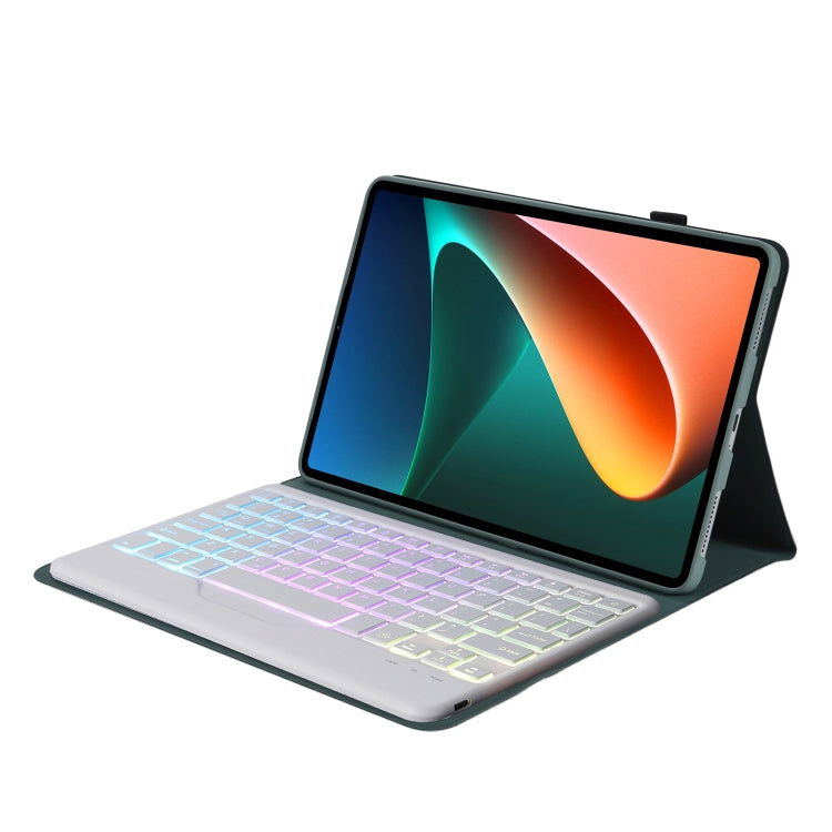 A0N5BS Ultra-thin Tri-color Backlight Detachable Lambskin Texture TPU Bluetooth Keyboard Leather Tablet Case with Holder For Xiaomi Pad 5 / 5 Pro(Dark Green) - Xiaomi Keyboard by buy2fix | Online Shopping UK | buy2fix