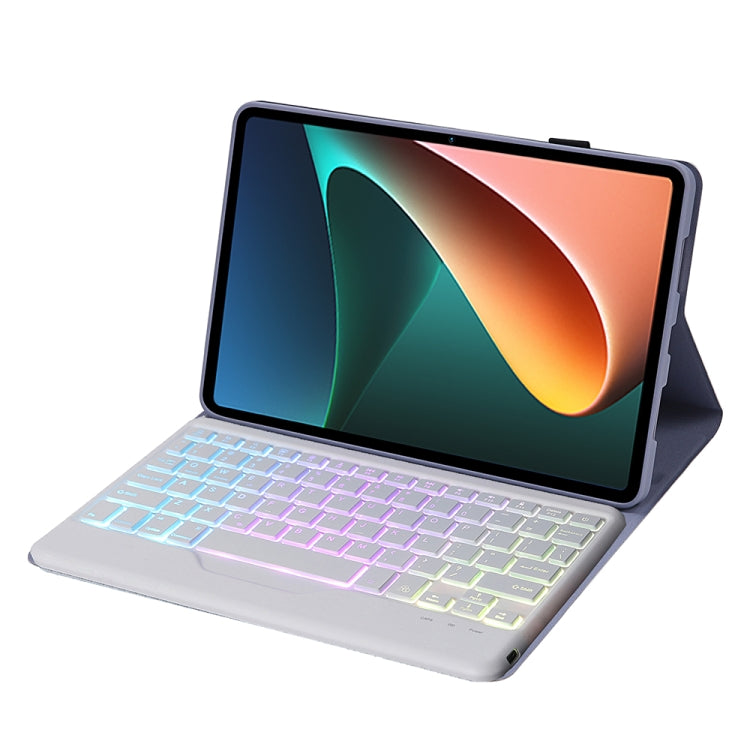 A0N5BS Ultra-thin Tri-color Backlight Detachable Lambskin Texture TPU Bluetooth Keyboard Leather Tablet Case with Holder For Xiaomi Pad 5 / 5 Pro(Purple) by buy2fix