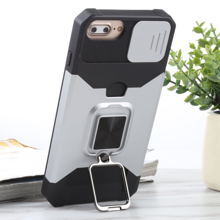 Sliding Camera Cover Design PC + TPU Shockproof Case with Ring Holder & Card Slot For iPhone 8 Plus / 7 Plus / 6s Plus / 6 Plus(Silver) by buy2fix