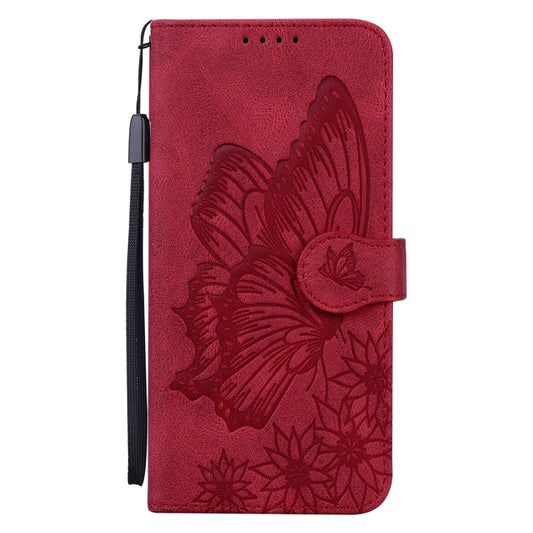 For iPhone 13 Retro Skin Feel Butterflies Embossing Horizontal Flip Leather Case with Holder & Card Slots & Wallet(Red) by buy2fix