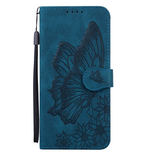 For iPhone 13 Retro Skin Feel Butterflies Embossing Horizontal Flip Leather Case with Holder & Card Slots & Wallet(Blue) by buy2fix