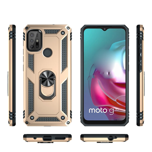 For Motorola Moto G30 / G10 Shockproof TPU + PC Protective Case with 360 Degree Rotating Holder(Gold) by buy2fix