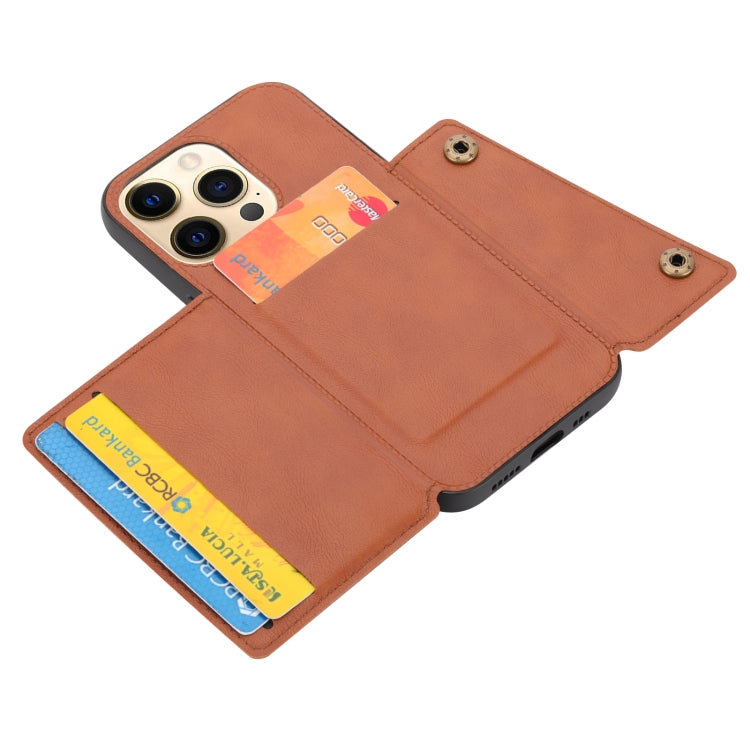 For iPhone 13 mini Double Buckle PU + TPU Shockproof Magnetic Protective Case with Card Slot & Holder (Light Brown) by buy2fix