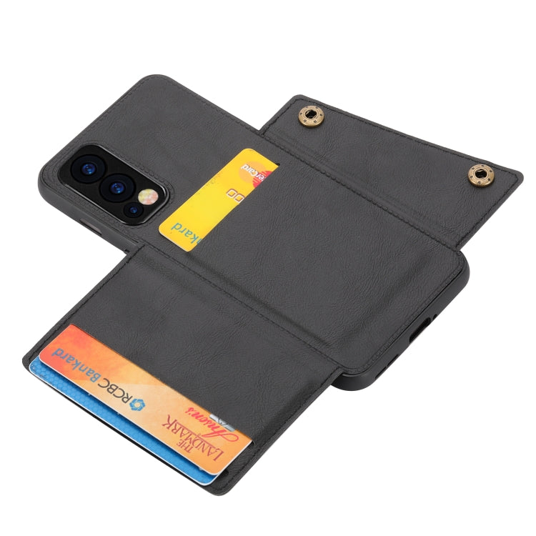 For OnePlus Nord 2 5G Double Buckle PU + TPU Shockproof Magnetic Protective Case with Card Slot & Holder(Black) by buy2fix