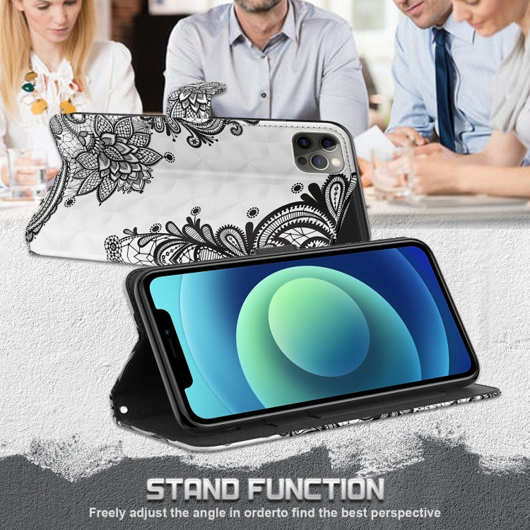 For iPhone 13 mini 3D Painting Pattern Horizontal Flip TPU + PU Leather Case with Holder & Card Slots & Wallet (Diagonal Black Flower) by buy2fix