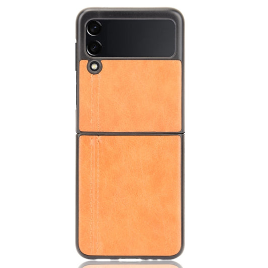 For Samsung Galaxy Z Flip3 5G Shockproof Sewing Cow Pattern Skin PC + PU + TPU Case(Orange) by buy2fix