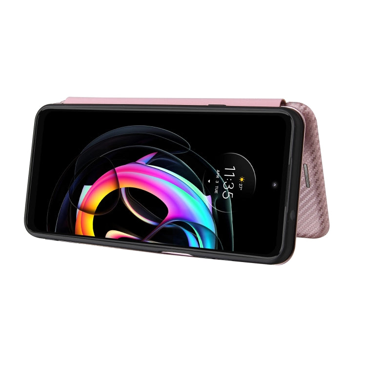 Carbon Fiber Texture Horizontal Flip TPU + PC + PU Leather Case with Card Slot For Motorola Edge 20 Lite(Pink) by buy2fix