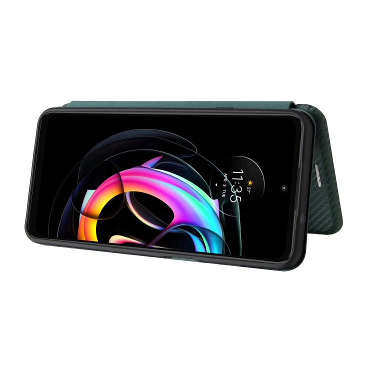 Carbon Fiber Texture Horizontal Flip TPU + PC + PU Leather Case with Card Slot For Motorola Edge 20 Lite(Green) by buy2fix