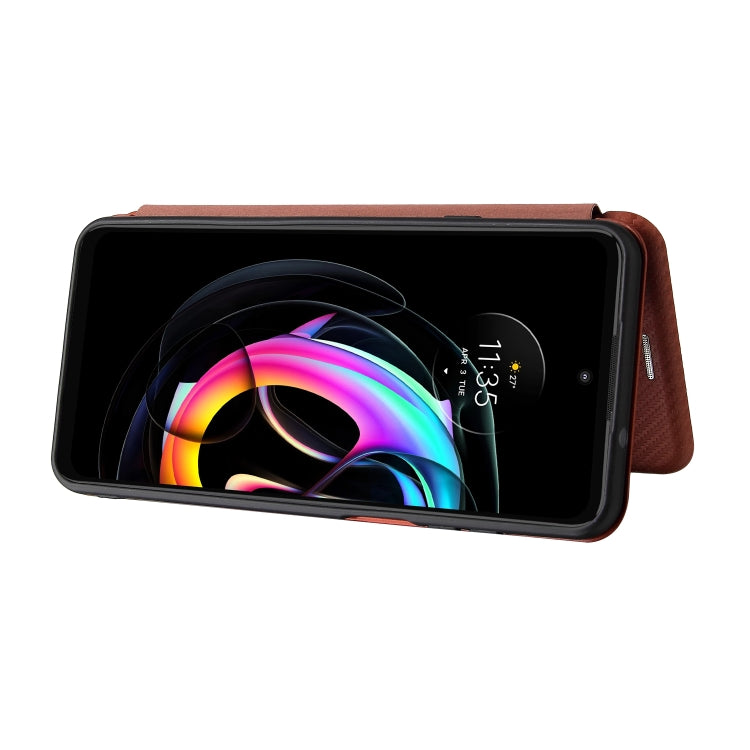 Carbon Fiber Texture Horizontal Flip TPU + PC + PU Leather Case with Card Slot For Motorola Edge 20 Lite(Brown) by buy2fix