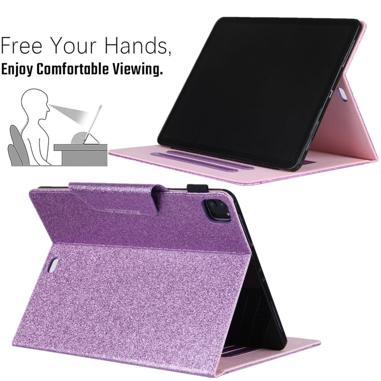 For iPad Pro 12.9 2022 / 2021 / 2020 / 2018 Glitter Powder Horizontal Flip Leather Tablet Case with Holder & Card Slot & Photo Frame & Wallet(Purple) - iPad Pro 12.9 (2022/2021) Cases by buy2fix | Online Shopping UK | buy2fix