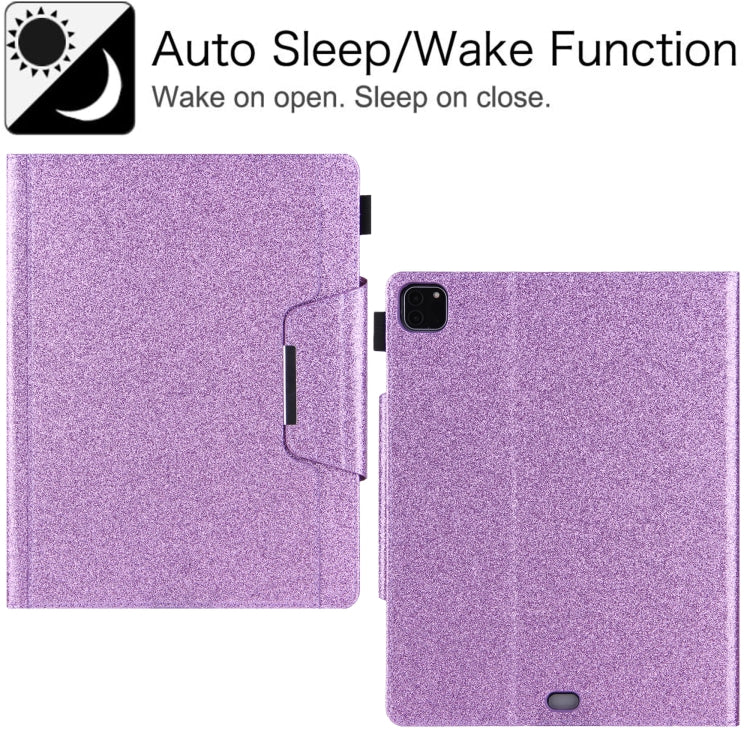 For iPad Pro 12.9 2022 / 2021 / 2020 / 2018 Glitter Powder Horizontal Flip Leather Tablet Case with Holder & Card Slot & Photo Frame & Wallet(Purple) - iPad Pro 12.9 (2022/2021) Cases by buy2fix | Online Shopping UK | buy2fix