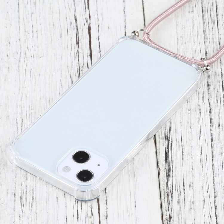 For iPhone 13 Four-corner Shockproof Transparent TPU Protective Case with Lanyard(Light Pink) - iPhone 13 Cases by buy2fix | Online Shopping UK | buy2fix