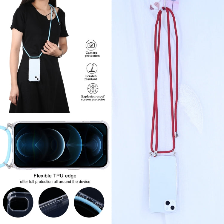 For iPhone 13 mini Four-corner Shockproof Transparent TPU Protective Case with Lanyard (Red) by buy2fix