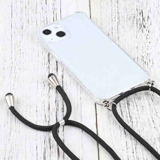For iPhone 13 mini Four-corner Shockproof Transparent TPU Protective Case with Lanyard (Black) by buy2fix