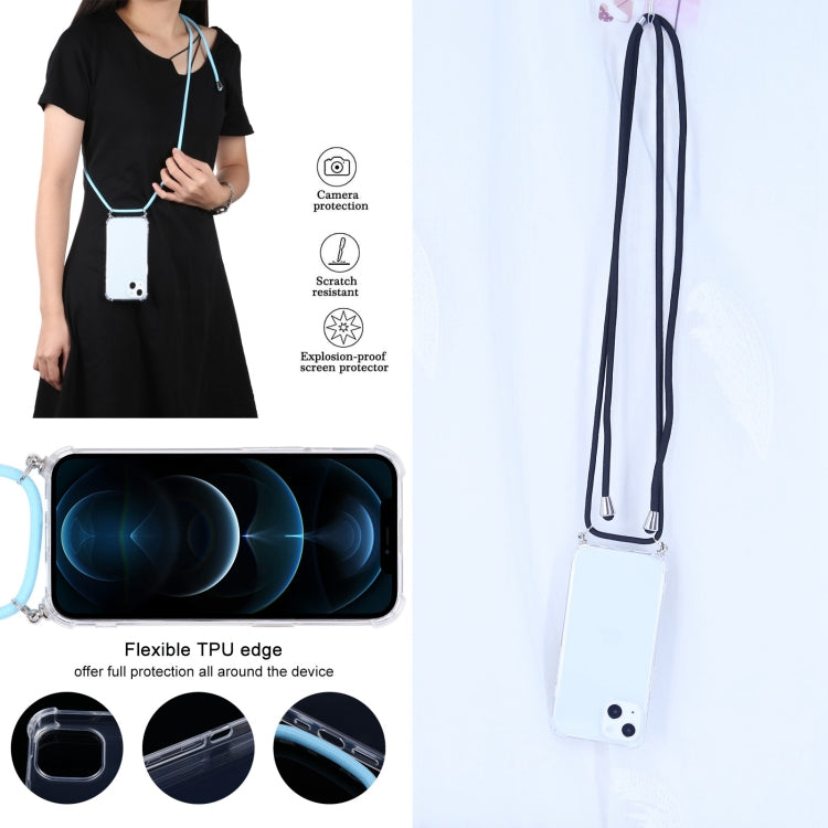 For iPhone 13 mini Four-corner Shockproof Transparent TPU Protective Case with Lanyard (Black) by buy2fix