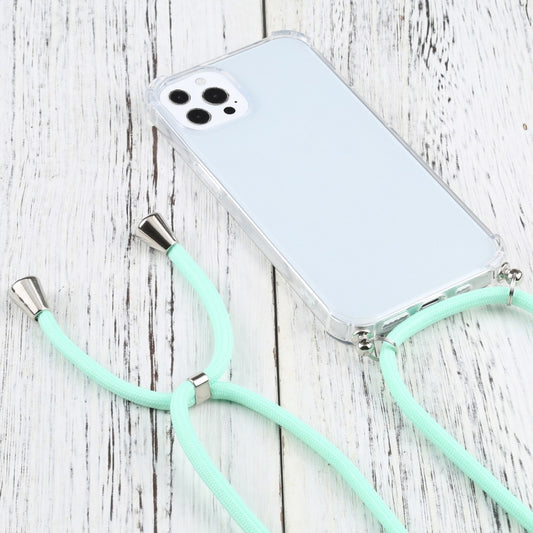 For iPhone 13 Pro Four-corner Shockproof Transparent TPU Protective Case with Lanyard (Mint Green) by buy2fix