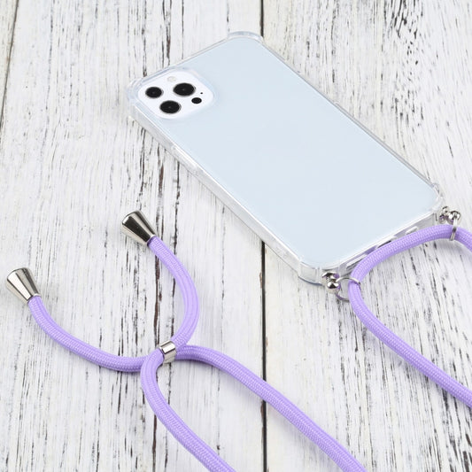 For iPhone 13 Pro Four-corner Shockproof Transparent TPU Protective Case with Lanyard (Purple) by buy2fix