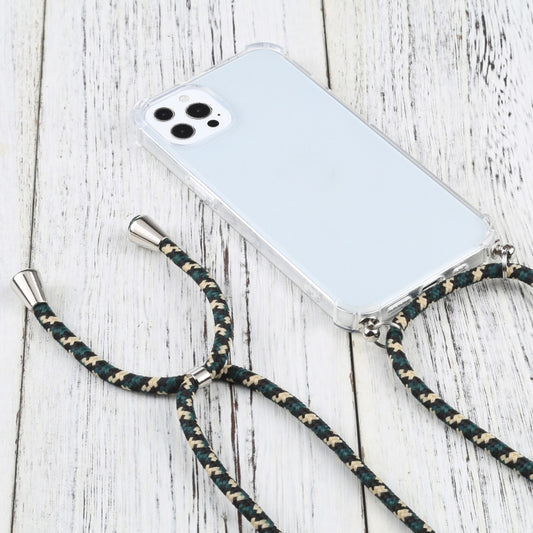 For iPhone 13 Pro Four-corner Shockproof Transparent TPU Protective Case with Lanyard (Black Green Gold) by buy2fix