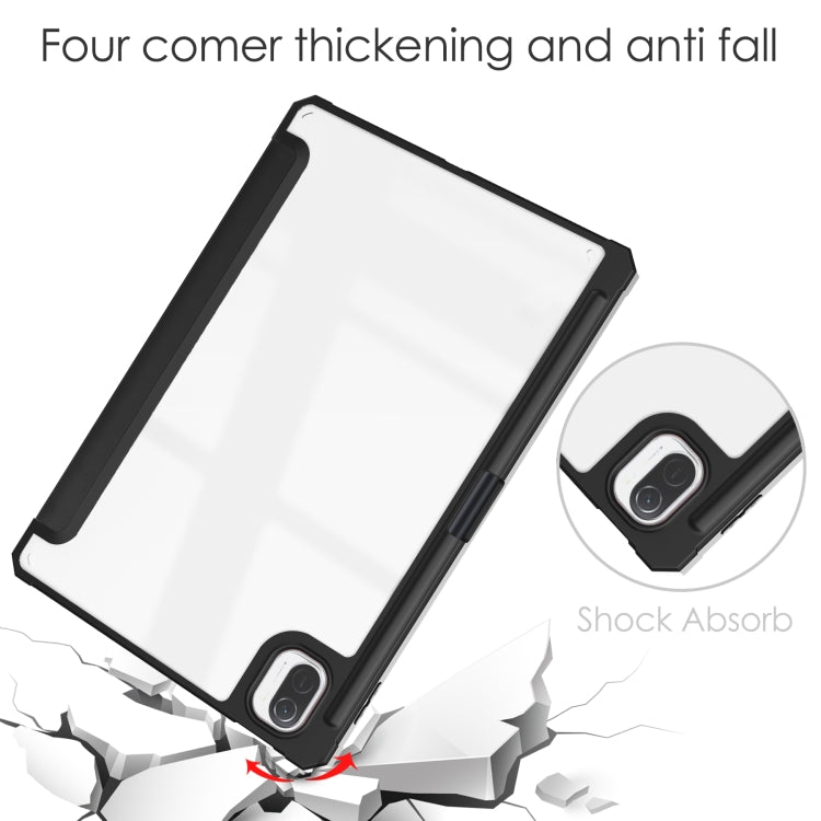 For Xiaomi Pad 5 / 5 Pro Three-fold Transparent TPU Horizontal Flip Leather Case with Pen Slot & Three-fold Holder & Sleep / Wake-up Function(Black) by buy2fix