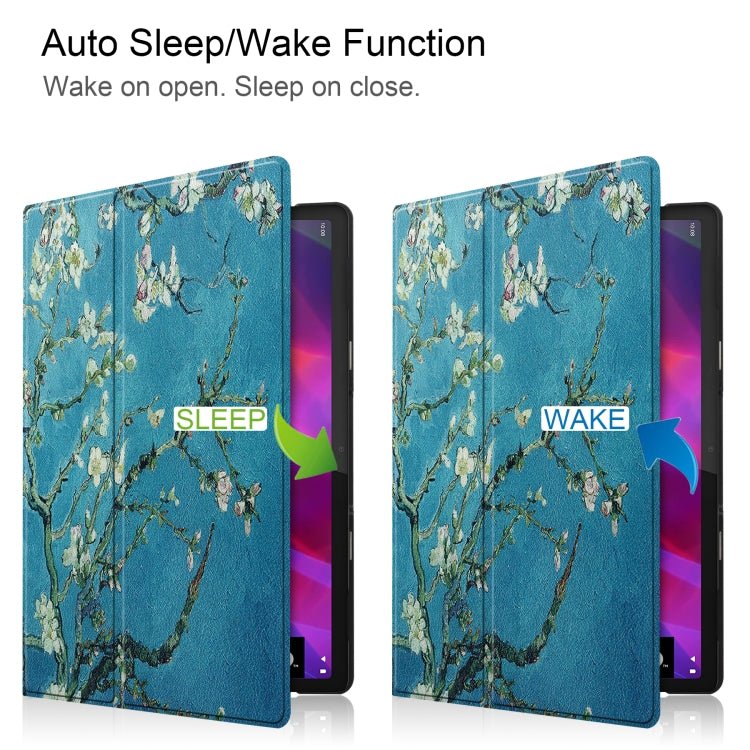 For Lenovo Yoga Tab 11 Custer Texture Coloured Drawing Pattern Horizontal Flip PU Leather Case with Holder & Sleep / Wake-up Function(Apricot Blossom) by buy2fix