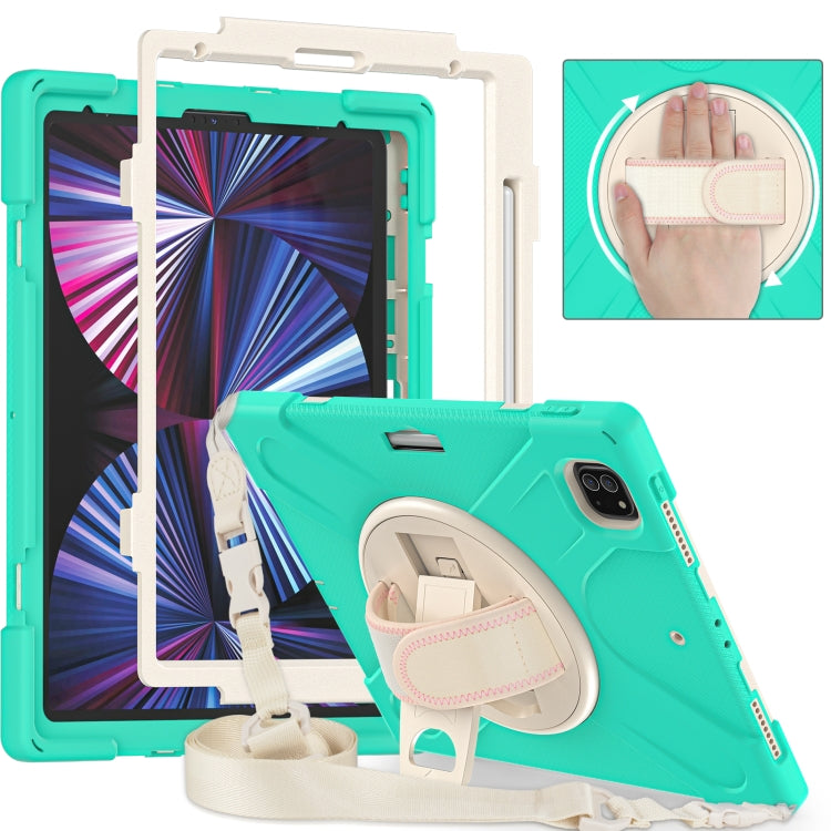 For iPad Pro 12.9 2022 / 2021 Rotatable Holder Silicone Hybrid PC Tablet Case with Shoulder Strap(Mint Green) - iPad Pro 12.9 (2022/2021) Cases by buy2fix | Online Shopping UK | buy2fix
