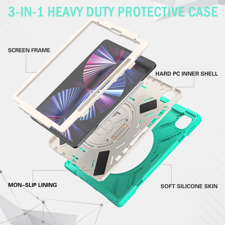 For iPad Pro 12.9 2022 / 2021 Rotatable Holder Silicone Hybrid PC Tablet Case with Shoulder Strap(Mint Green) - iPad Pro 12.9 (2022/2021) Cases by buy2fix | Online Shopping UK | buy2fix