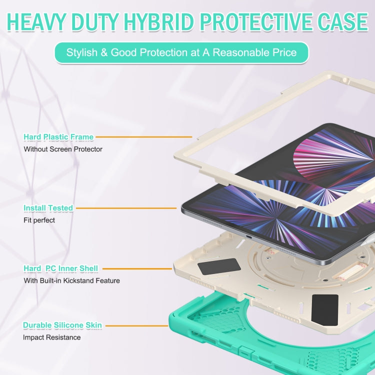 For iPad Pro 12.9 2022 / 2021 Rotatable Holder Silicone Hybrid PC Tablet Case with Shoulder Strap(Mint Green) - iPad Pro 12.9 (2022/2021) Cases by buy2fix | Online Shopping UK | buy2fix