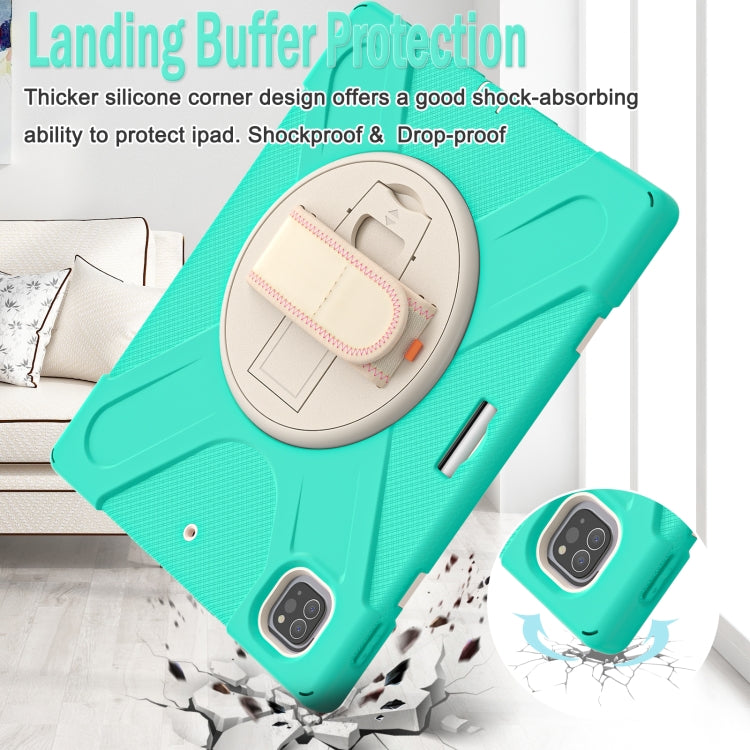 For iPad Pro 12.9 2022 / 2021 Rotatable Holder Silicone Hybrid PC Tablet Case with Shoulder Strap(Mint Green) - iPad Pro 12.9 (2022/2021) Cases by buy2fix | Online Shopping UK | buy2fix