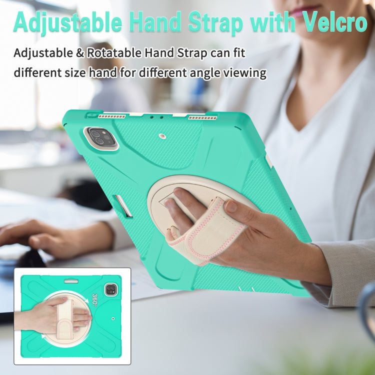 For iPad Pro 12.9 2022 / 2021 Rotatable Holder Silicone Hybrid PC Tablet Case with Shoulder Strap(Mint Green) - iPad Pro 12.9 (2022/2021) Cases by buy2fix | Online Shopping UK | buy2fix