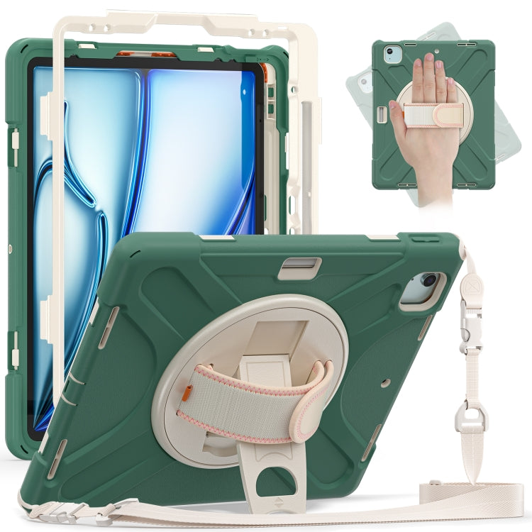 For iPad Pro 12.9 2022 / 2021 Rotatable Holder Silicone Hybrid PC Tablet Case with Shoulder Strap(Emerald Green) - iPad Pro 12.9 (2022/2021) Cases by buy2fix | Online Shopping UK | buy2fix
