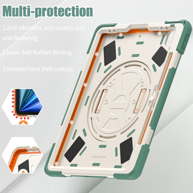 For iPad Pro 12.9 2022 / 2021 Rotatable Holder Silicone Hybrid PC Tablet Case with Shoulder Strap(Emerald Green) - iPad Pro 12.9 (2022/2021) Cases by buy2fix | Online Shopping UK | buy2fix