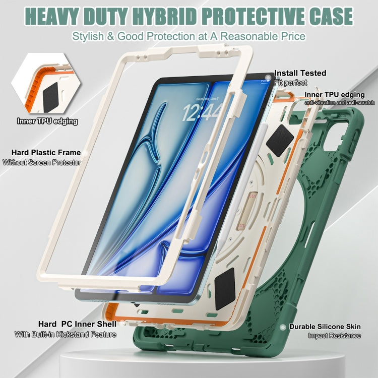 For iPad Pro 12.9 2022 / 2021 Rotatable Holder Silicone Hybrid PC Tablet Case with Shoulder Strap(Emerald Green) - iPad Pro 12.9 (2022/2021) Cases by buy2fix | Online Shopping UK | buy2fix
