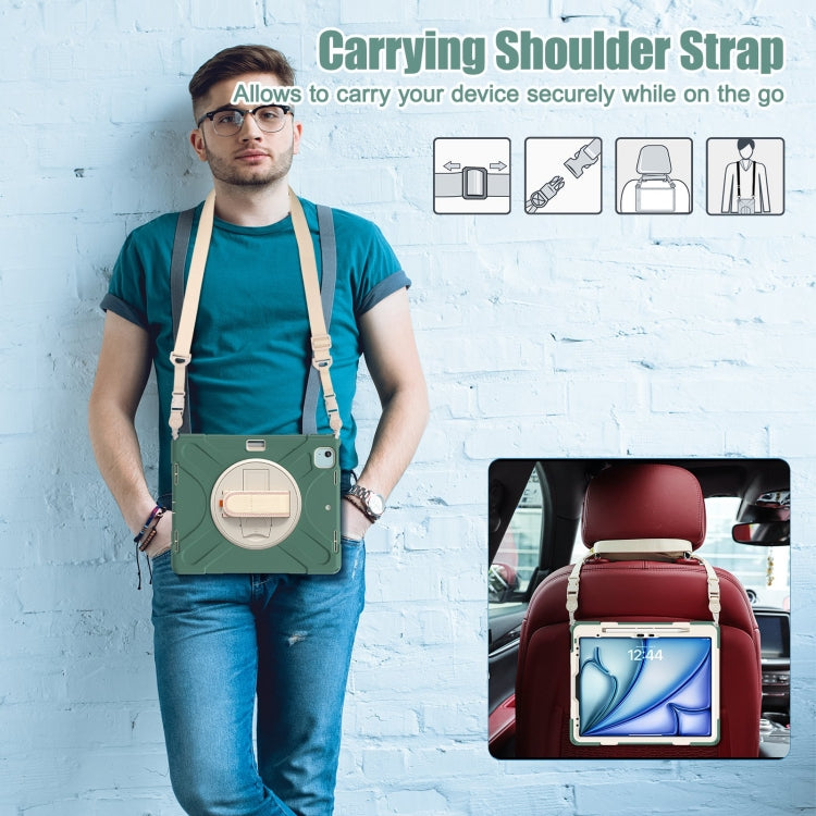For iPad Pro 12.9 2022 / 2021 Rotatable Holder Silicone Hybrid PC Tablet Case with Shoulder Strap(Emerald Green) - iPad Pro 12.9 (2022/2021) Cases by buy2fix | Online Shopping UK | buy2fix