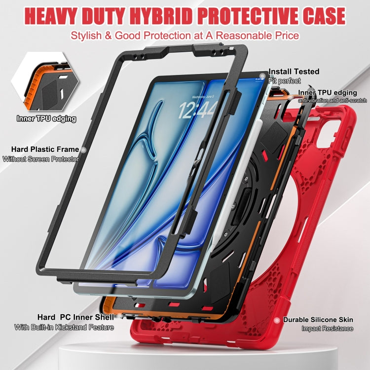 For iPad Pro 12.9 2022 / 2021 Rotatable Holder Silicone Hybrid PC Tablet Case with Shoulder Strap(Red) - iPad Pro 12.9 (2022/2021) Cases by buy2fix | Online Shopping UK | buy2fix