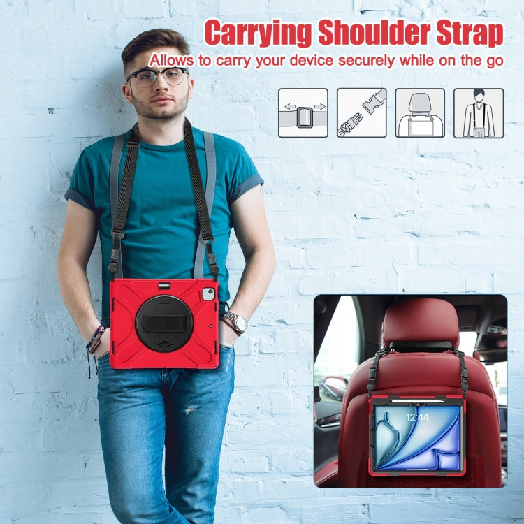 For iPad Pro 12.9 2022 / 2021 Rotatable Holder Silicone Hybrid PC Tablet Case with Shoulder Strap(Red) - iPad Pro 12.9 (2022/2021) Cases by buy2fix | Online Shopping UK | buy2fix