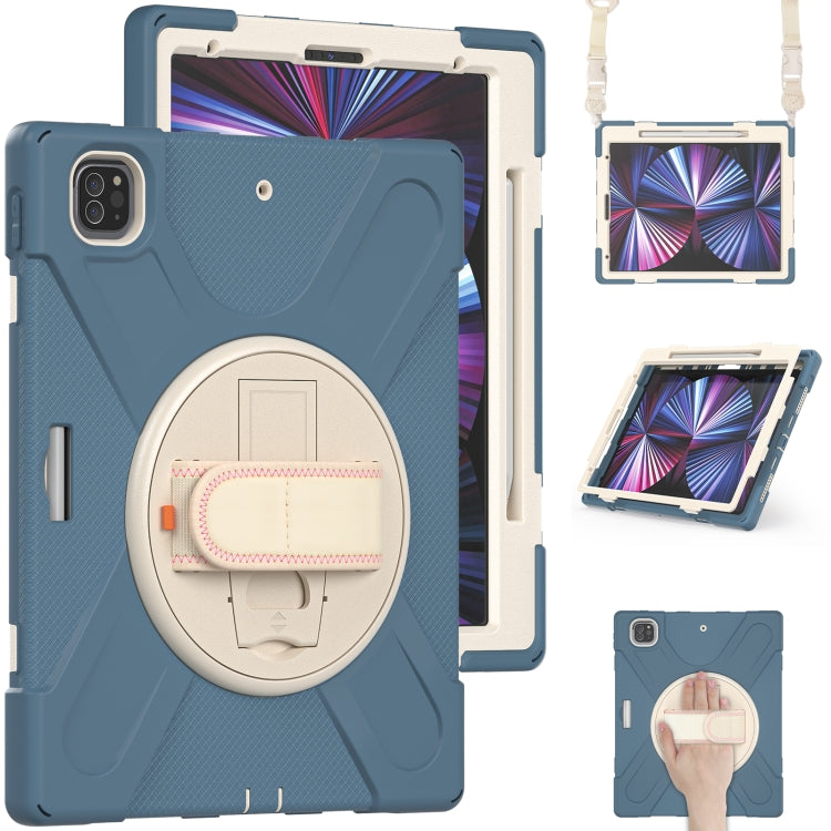For iPad Pro 12.9 2022 / 2021 Rotatable Holder Silicone Hybrid PC Tablet Case with Shoulder Strap(Cornflower Blue) - iPad Pro 12.9 (2022/2021) Cases by buy2fix | Online Shopping UK | buy2fix