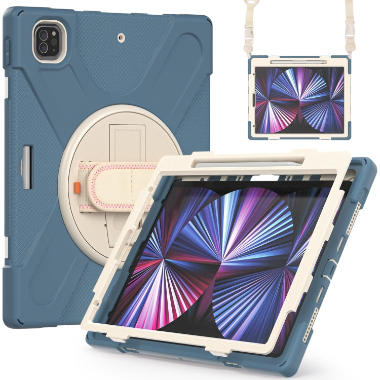 For iPad Pro 12.9 2022 / 2021 Rotatable Holder Silicone Hybrid PC Tablet Case with Shoulder Strap(Cornflower Blue) - iPad Pro 12.9 (2022/2021) Cases by buy2fix | Online Shopping UK | buy2fix