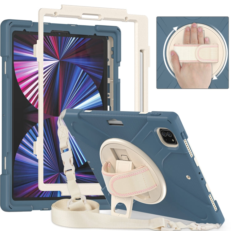 For iPad Pro 12.9 2022 / 2021 Rotatable Holder Silicone Hybrid PC Tablet Case with Shoulder Strap(Cornflower Blue) - iPad Pro 12.9 (2022/2021) Cases by buy2fix | Online Shopping UK | buy2fix