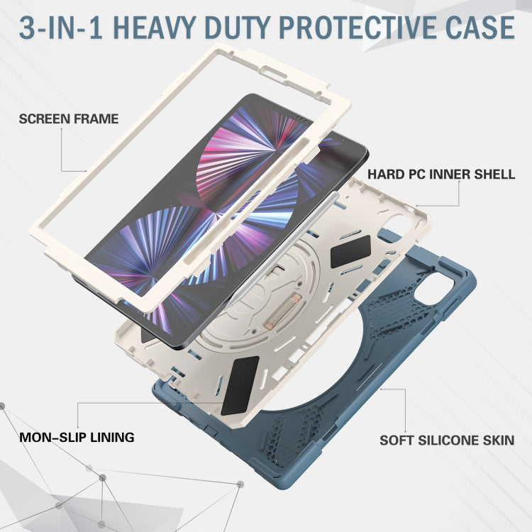 For iPad Pro 12.9 2022 / 2021 Rotatable Holder Silicone Hybrid PC Tablet Case with Shoulder Strap(Cornflower Blue) - iPad Pro 12.9 (2022/2021) Cases by buy2fix | Online Shopping UK | buy2fix
