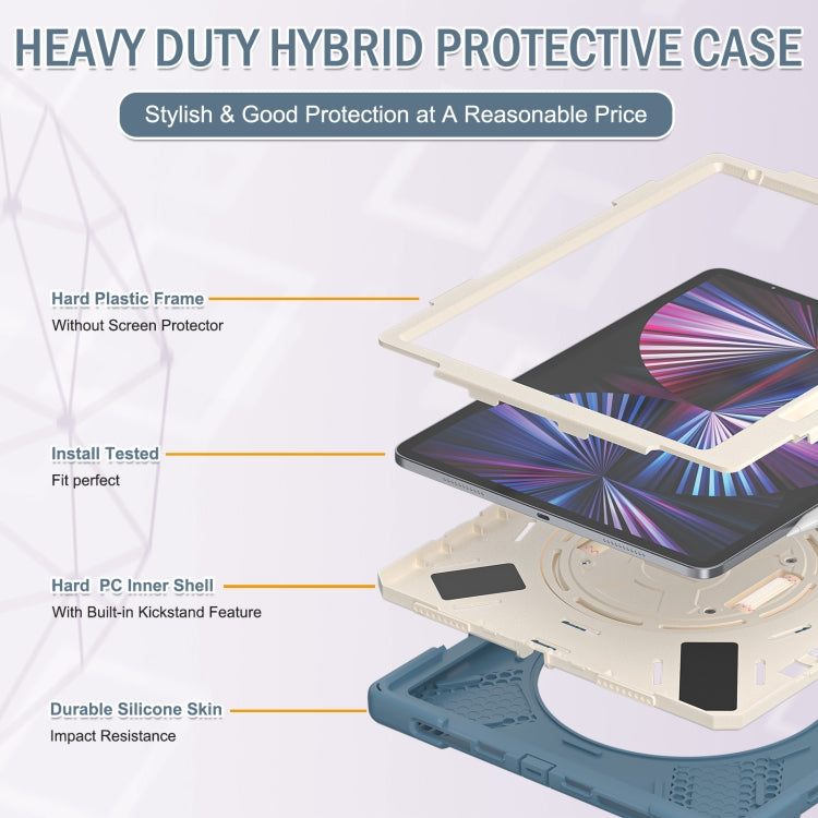 For iPad Pro 12.9 2022 / 2021 Rotatable Holder Silicone Hybrid PC Tablet Case with Shoulder Strap(Cornflower Blue) - iPad Pro 12.9 (2022/2021) Cases by buy2fix | Online Shopping UK | buy2fix