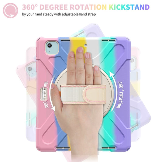 For iPad Pro 12.9 2022 / 2021 Rotatable Holder Silicone Hybrid PC Tablet Case with Shoulder Strap(Colorful Pink) - iPad Pro 12.9 (2022/2021) Cases by buy2fix | Online Shopping UK | buy2fix