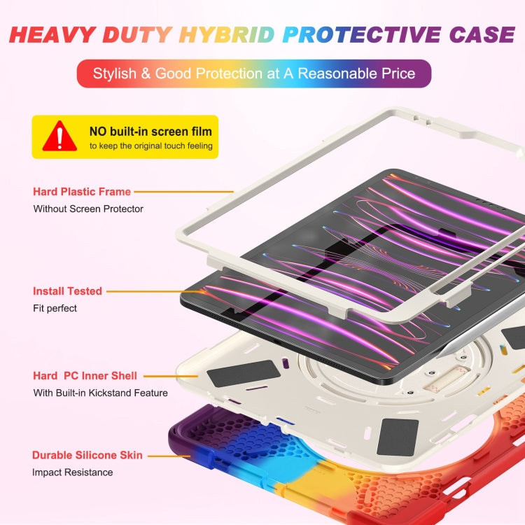 For iPad Pro 12.9 2022 / 2021 Rotatable Holder Silicone Hybrid PC Tablet Case with Shoulder Strap(Colorful Red) - iPad Pro 12.9 (2022/2021) Cases by buy2fix | Online Shopping UK | buy2fix
