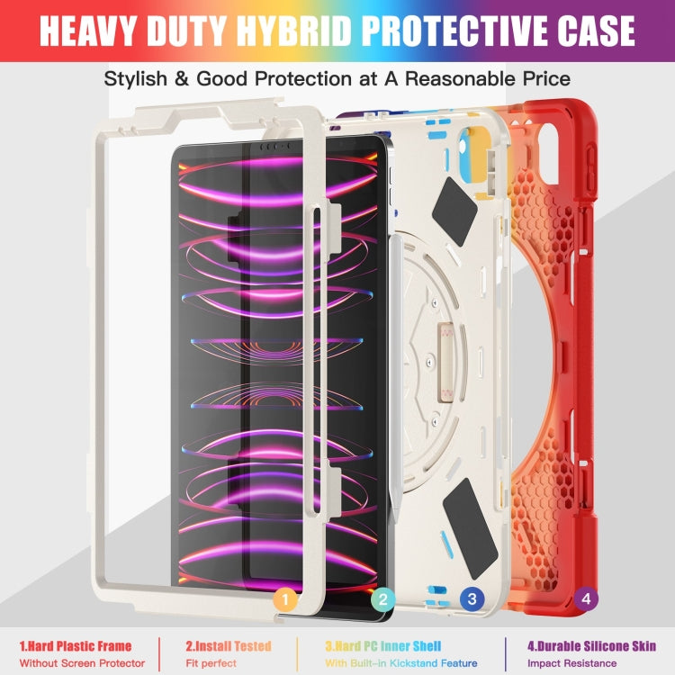 For iPad Pro 12.9 2022 / 2021 Rotatable Holder Silicone Hybrid PC Tablet Case with Shoulder Strap(Colorful Red) - iPad Pro 12.9 (2022/2021) Cases by buy2fix | Online Shopping UK | buy2fix