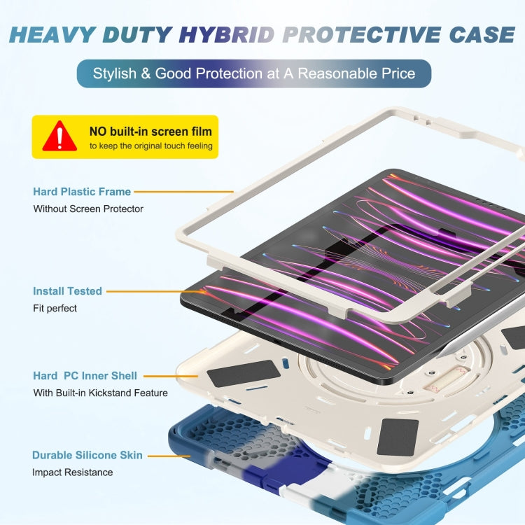For iPad Pro 12.9 2022 / 2021 Rotatable Holder Silicone Hybrid PC Tablet Case with Shoulder Strap(Colorful Blue) - iPad Pro 12.9 (2022/2021) Cases by buy2fix | Online Shopping UK | buy2fix