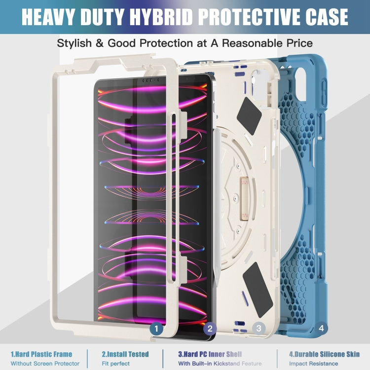 For iPad Pro 12.9 2022 / 2021 Rotatable Holder Silicone Hybrid PC Tablet Case with Shoulder Strap(Colorful Blue) - iPad Pro 12.9 (2022/2021) Cases by buy2fix | Online Shopping UK | buy2fix