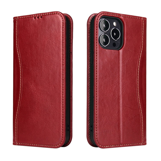 For iPhone 13 Genuine Leather Horizontal Flip Leather Case with Holder & Card Slots & Wallet(Wine Red) - iPhone 13 Cases by buy2fix | Online Shopping UK | buy2fix