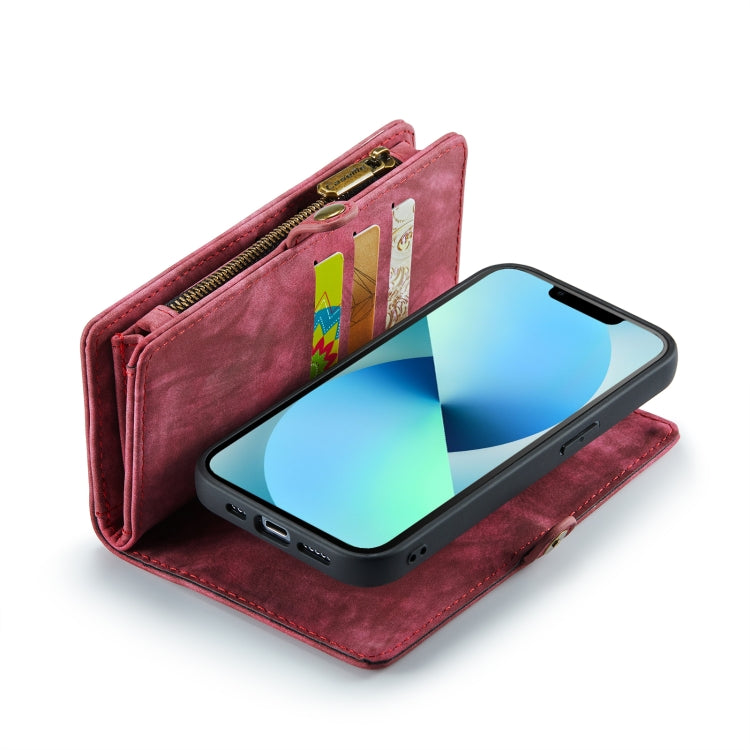 For iPhone 13 mini CaseMe-008 Detachable Multifunctional Horizontal Flip Leather Case with Card Slot & Holder & Zipper Wallet & Photo Frame (Red) by CaseMe